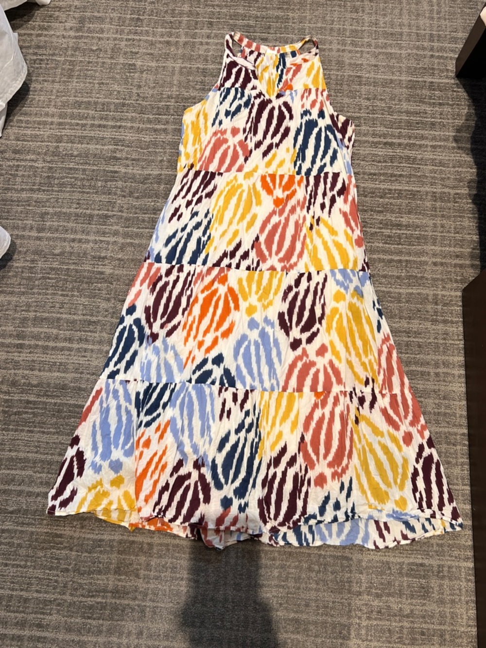 Tahari Multicolor Tiered Maxi Dress with Abstract Print